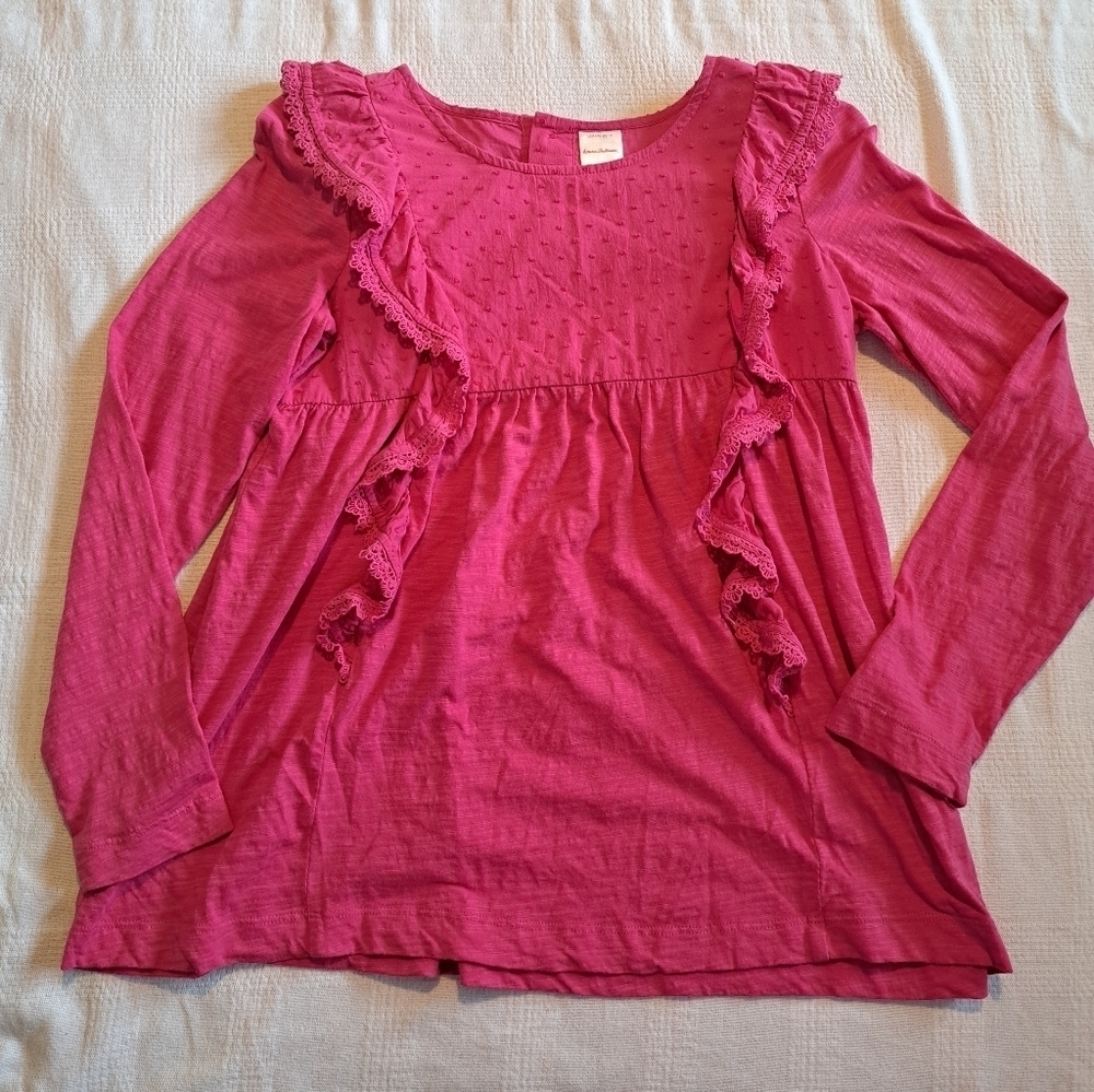 Hanna Andersson girls size 150 or 12 long sleeve pink shirt, VGUC